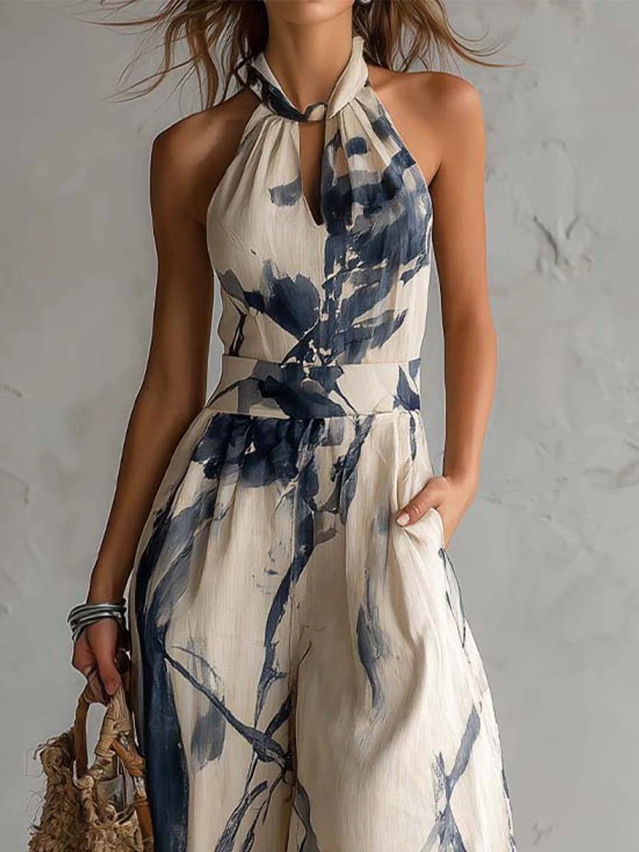 Daniela - Combinaison élégante à imprimé artistique et jambes larges