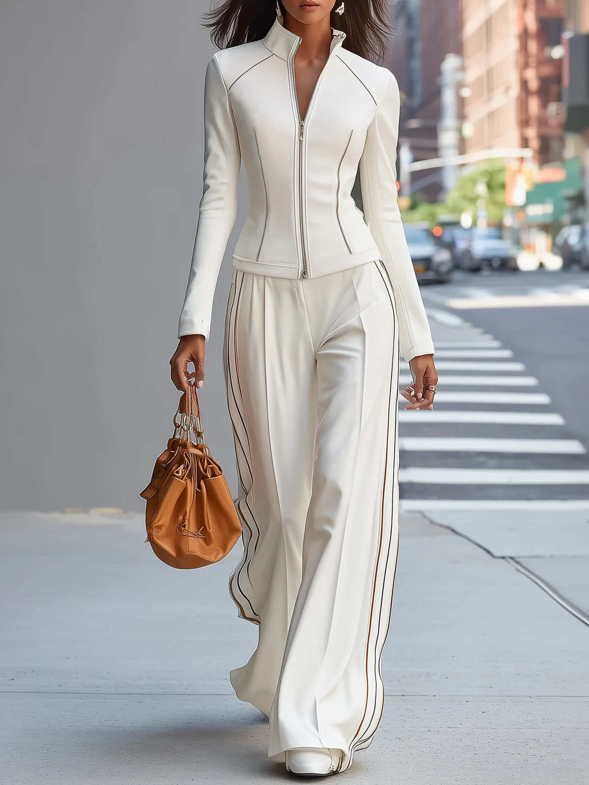 Valentina - Ensemble élégant pantalon large avec fermeture éclair