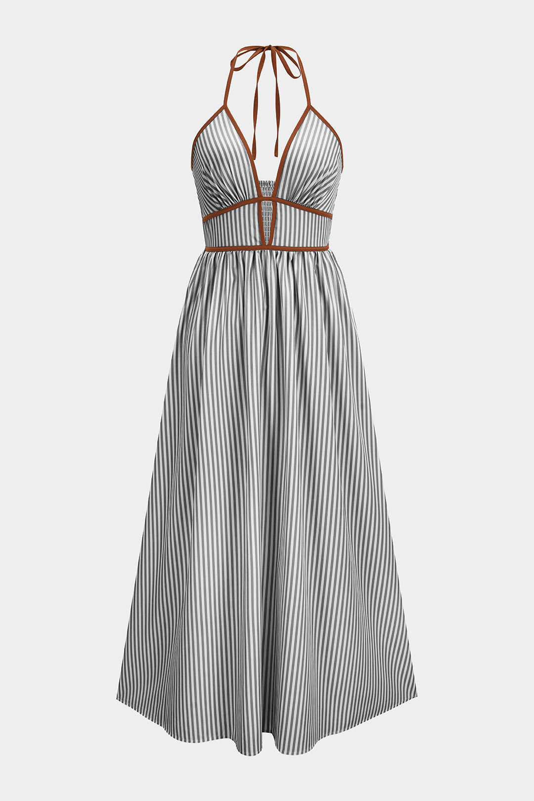 Azelith - Robe longue à rayures printanières et col montant