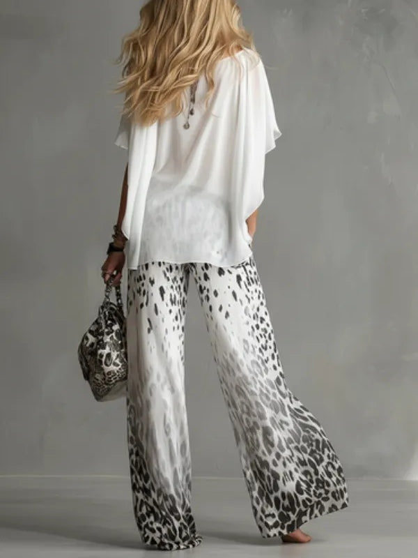 Noa - Ensemble tee-shirt blanc et pantalon léopard