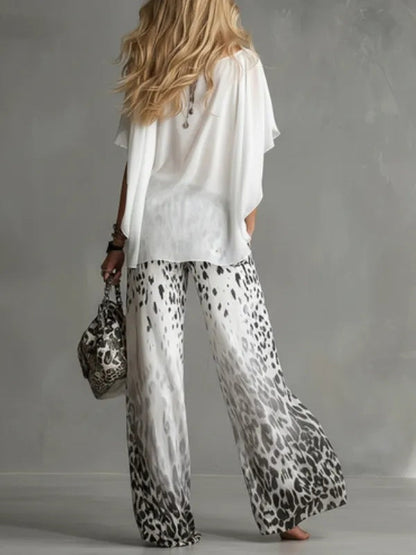 Noa - Ensemble tee-shirt blanc et pantalon léopard