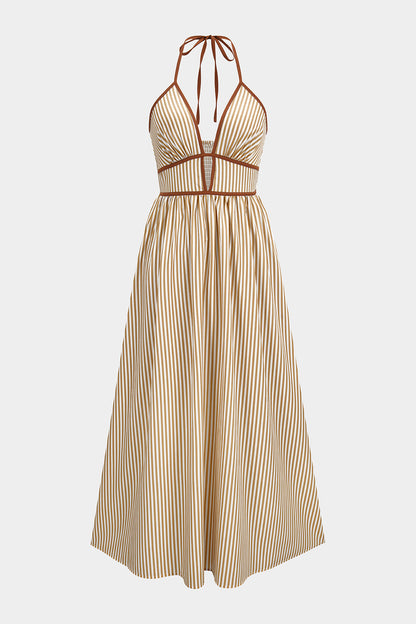 Azelith - Robe longue à rayures printanières et col montant